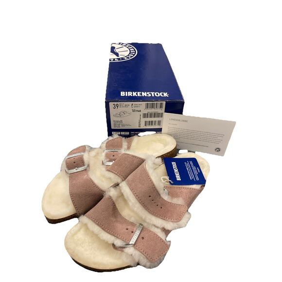 Birkenstock Arizona Shearling Suede Leather Mules Sandals Clogs Slides Size 39 - Picture 1 of 5